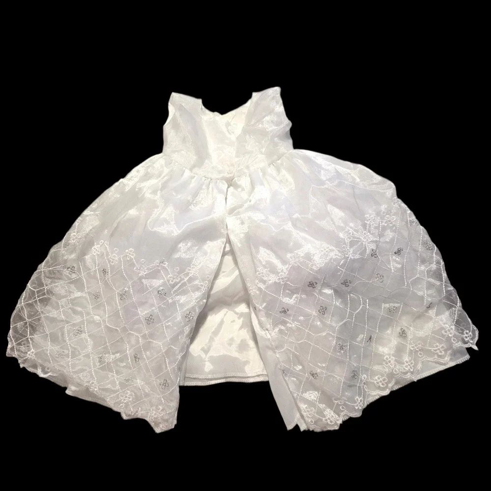 White Lace Embroidered Pinafore Overdress Open Back‎ 6-12 Months Baptism Formal